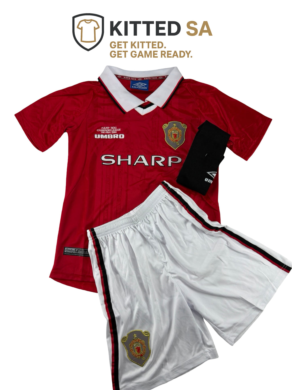 Manchester United 1999 Champions League Final Kids Kit with Shorts & Socks