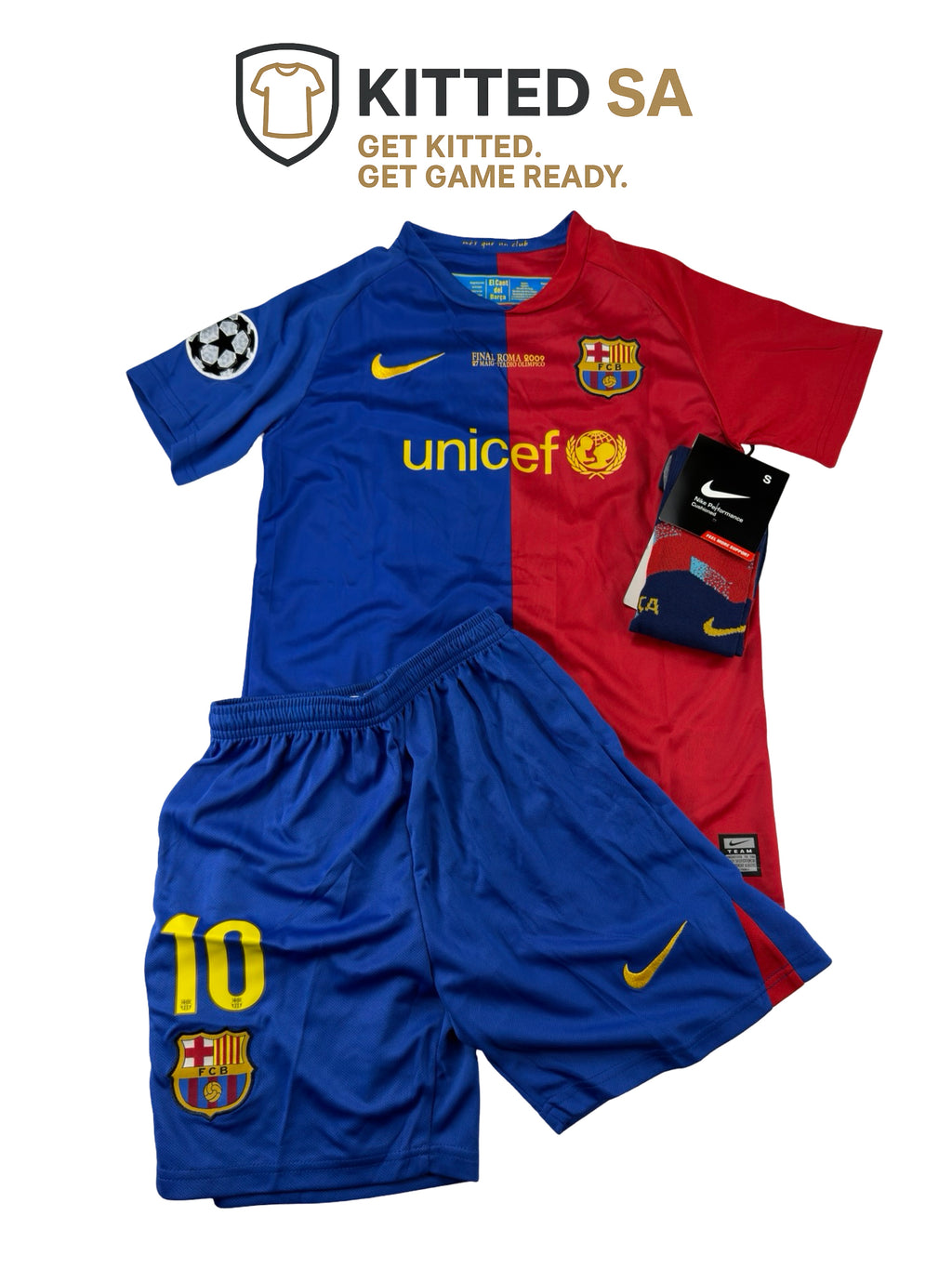 Barcelona 2009 Messi Champions League Final Kids Kit with Shorts & Socks