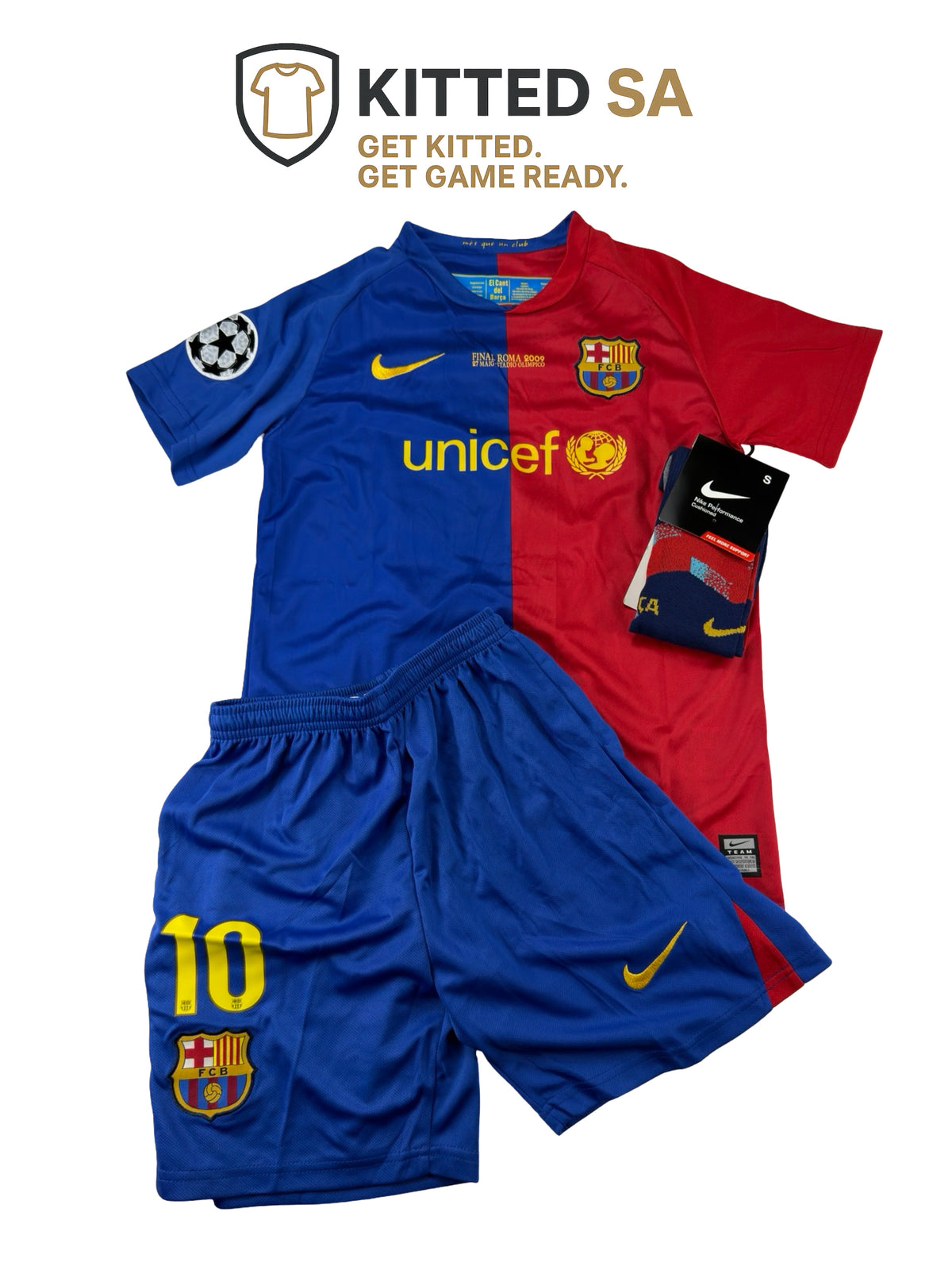 Barcelona 2009 Messi Champions League Final Kids Kit with Shorts & Socks
