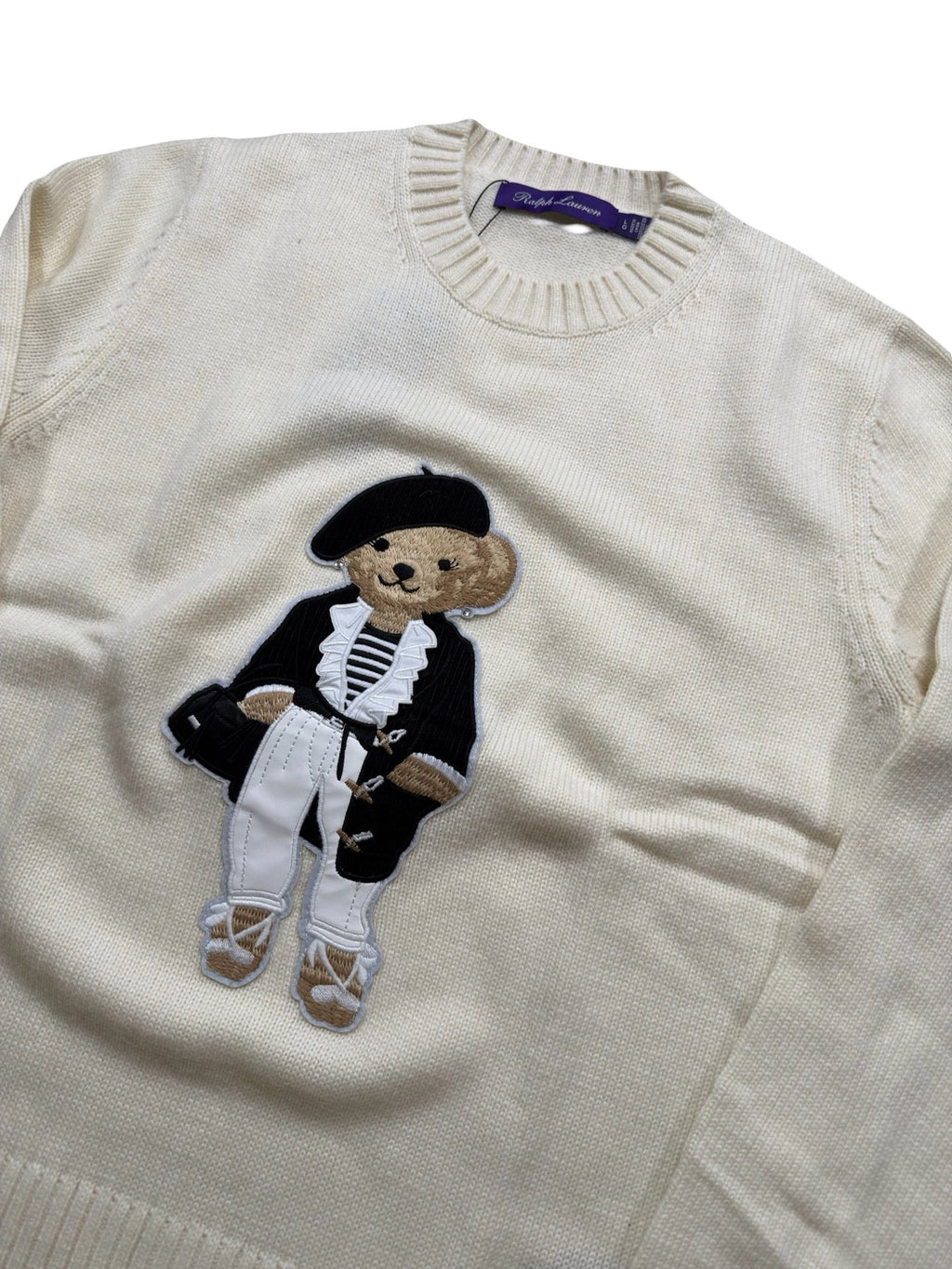 Ralph Lauren Woman's Purple Label French Beret Polo Bear Sweater – Cream