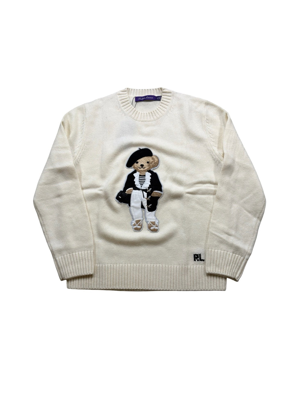 Ralph Lauren Woman's Purple Label French Beret Polo Bear Sweater – Cream