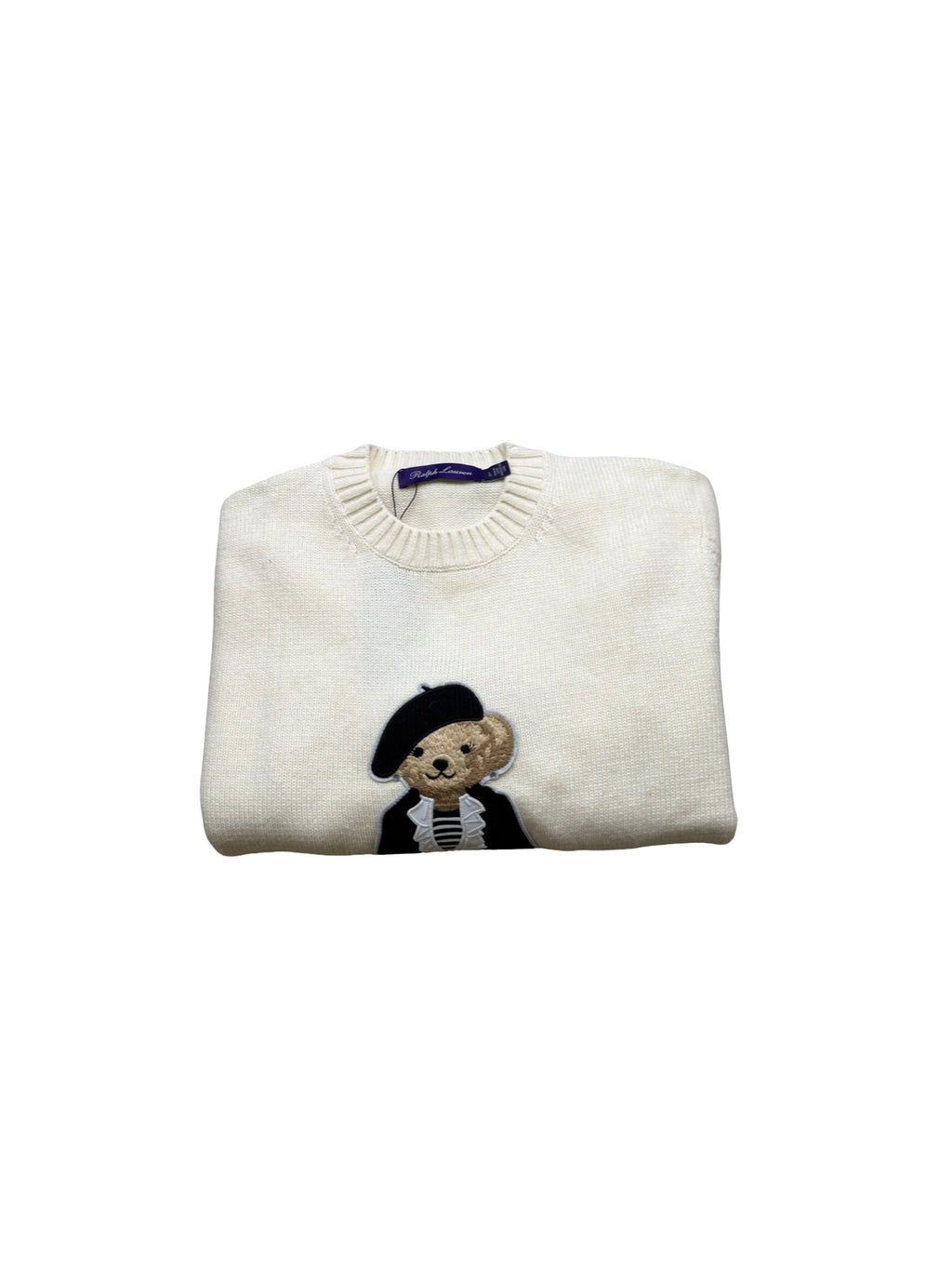 Ralph Lauren Woman's Purple Label French Beret Polo Bear Sweater – Cream