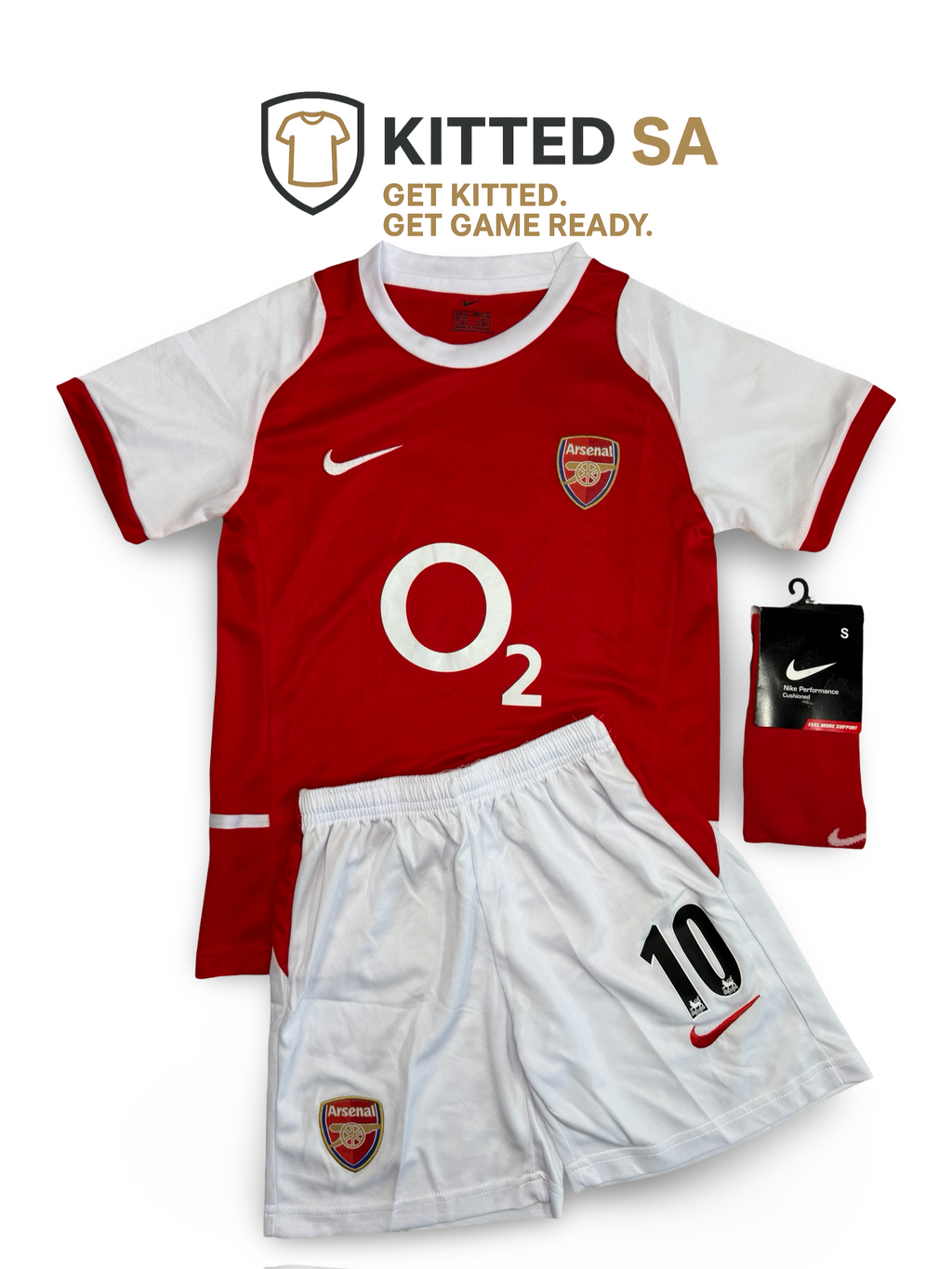 Arsenal 2003/04 Bergkamp Invincibles Home Kids Kit with Shorts and Socks