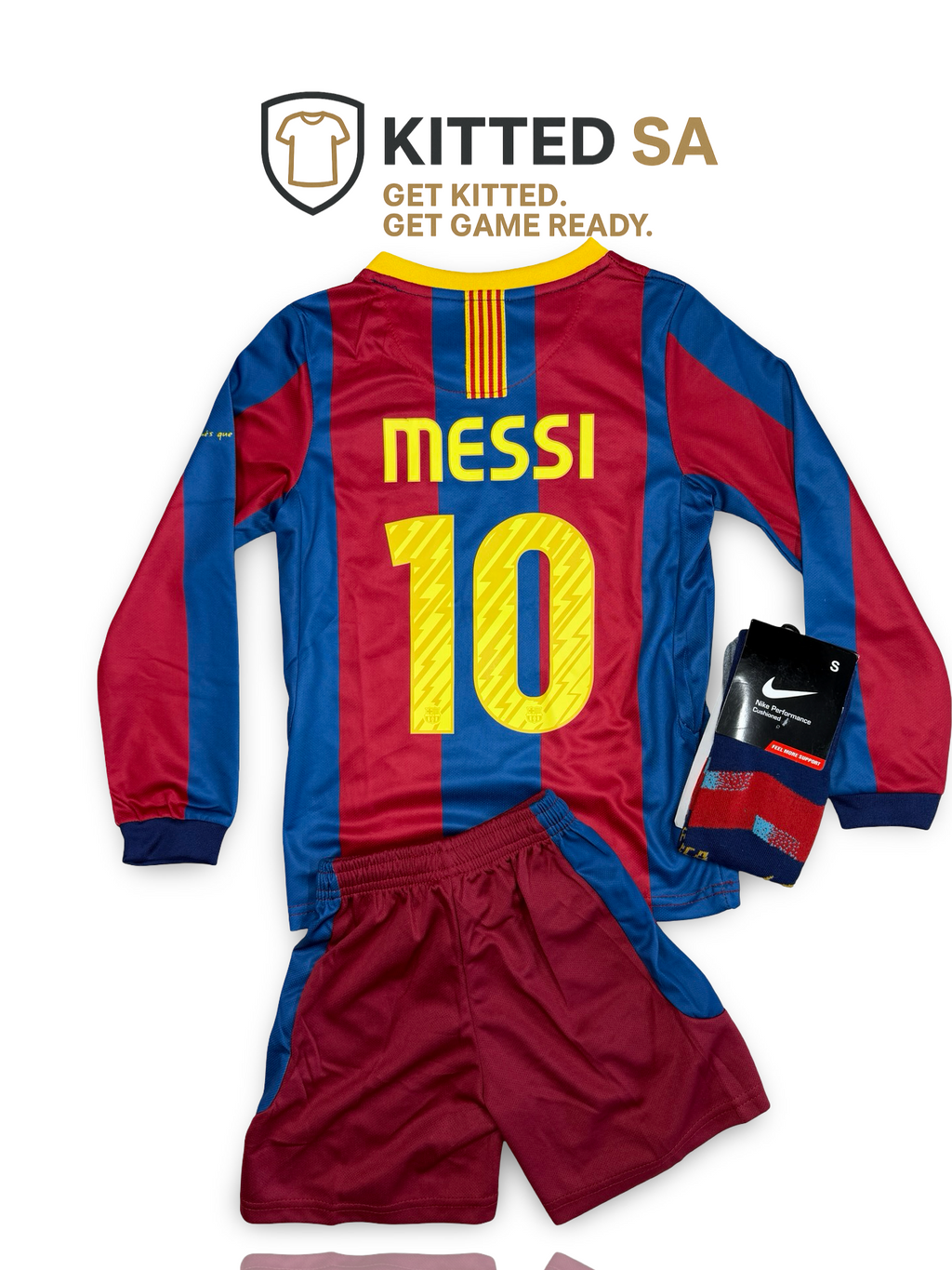 Barcelona 2010/11 Messi Home Long Sleeve Kids Kit with Shorts and Socks