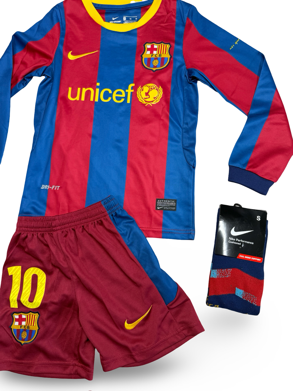 Barcelona 2010/11 Messi Home Long Sleeve Kids Kit with Shorts and Socks