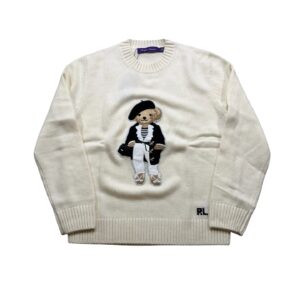 Ralph Lauren Woman's Purple Label French Beret Polo Bear Sweater – Cream